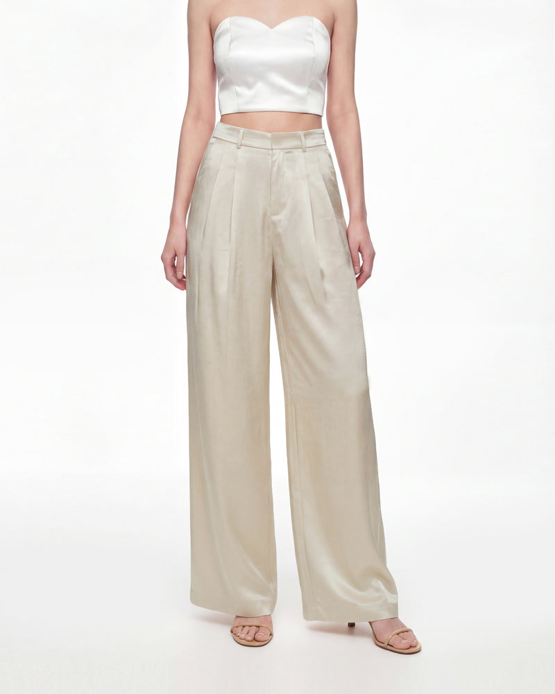 Satin Wide-Leg Trousers - Cream
