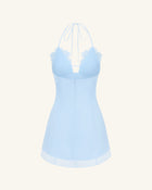 Flower Embroidered Mini Dress - Blue