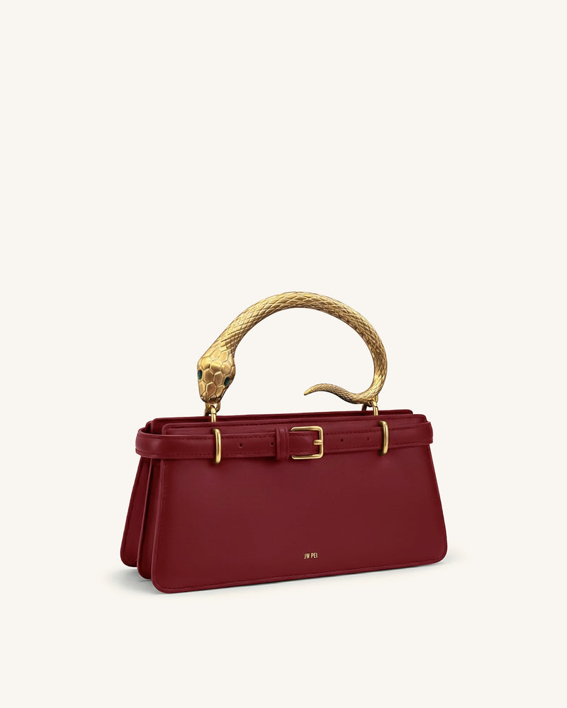 Elena Snake Handle Top Handle Bag - Wine Red