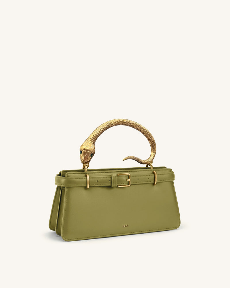 Elena Snake Handle Top Handle Bag - Matcha Green