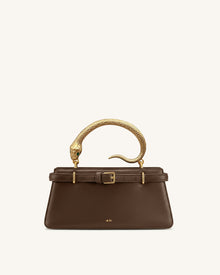 Elena Snake Handle Top Handle Bag - Dark Brown