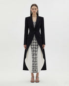 Structured Peak-Lapel Cutaway Maxi Blazer - Black