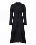 Structured Peak-Lapel Cutaway Maxi Blazer - Black