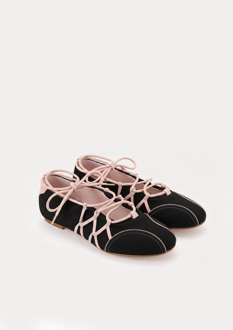 Iria Lace-Up Ballet Flats - Black & Pink