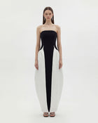 Monochrome Paneled Strapless Sculptural Maxi Dress - Black