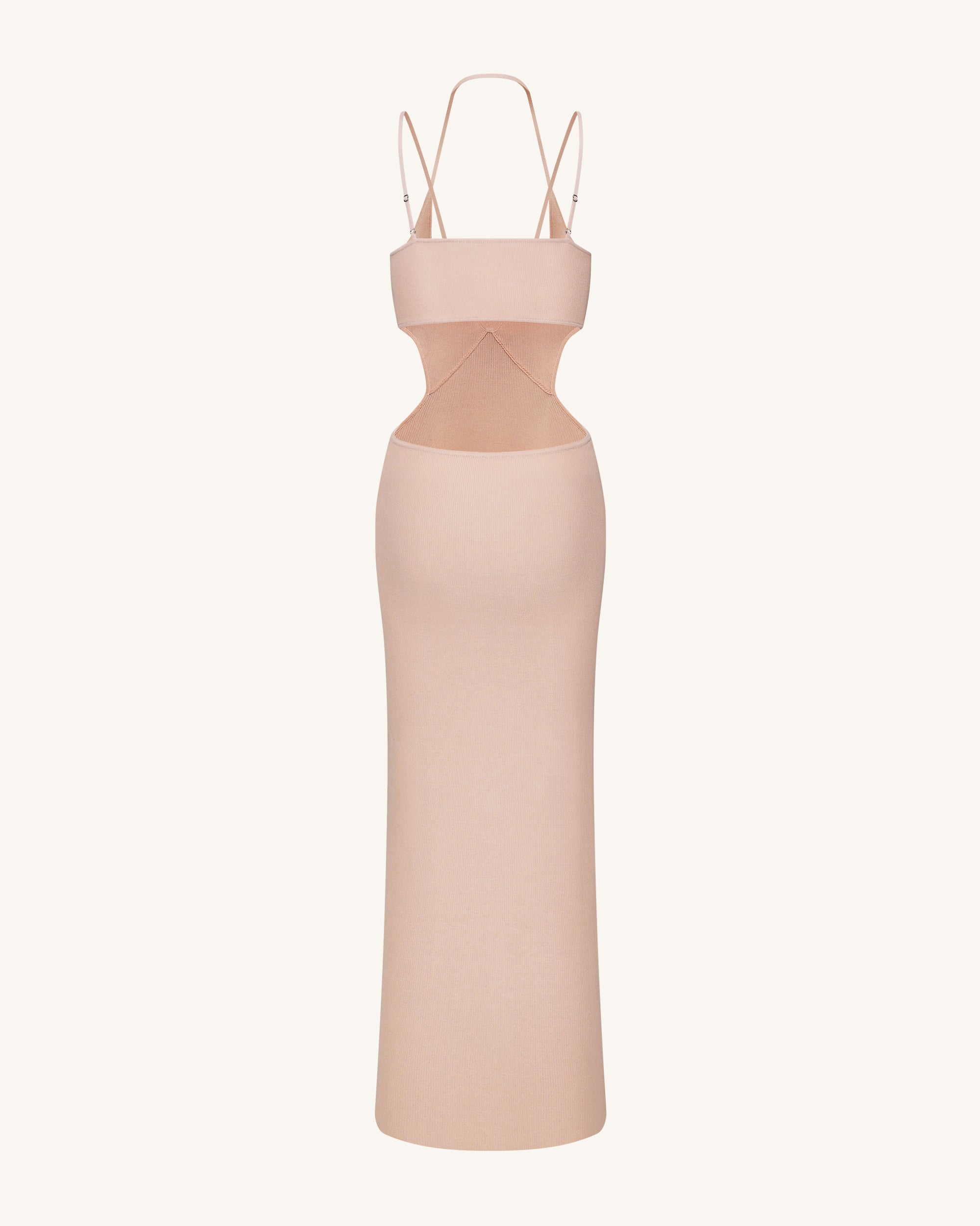 Ribbed Knit Cutout Maxi Dress - Pink