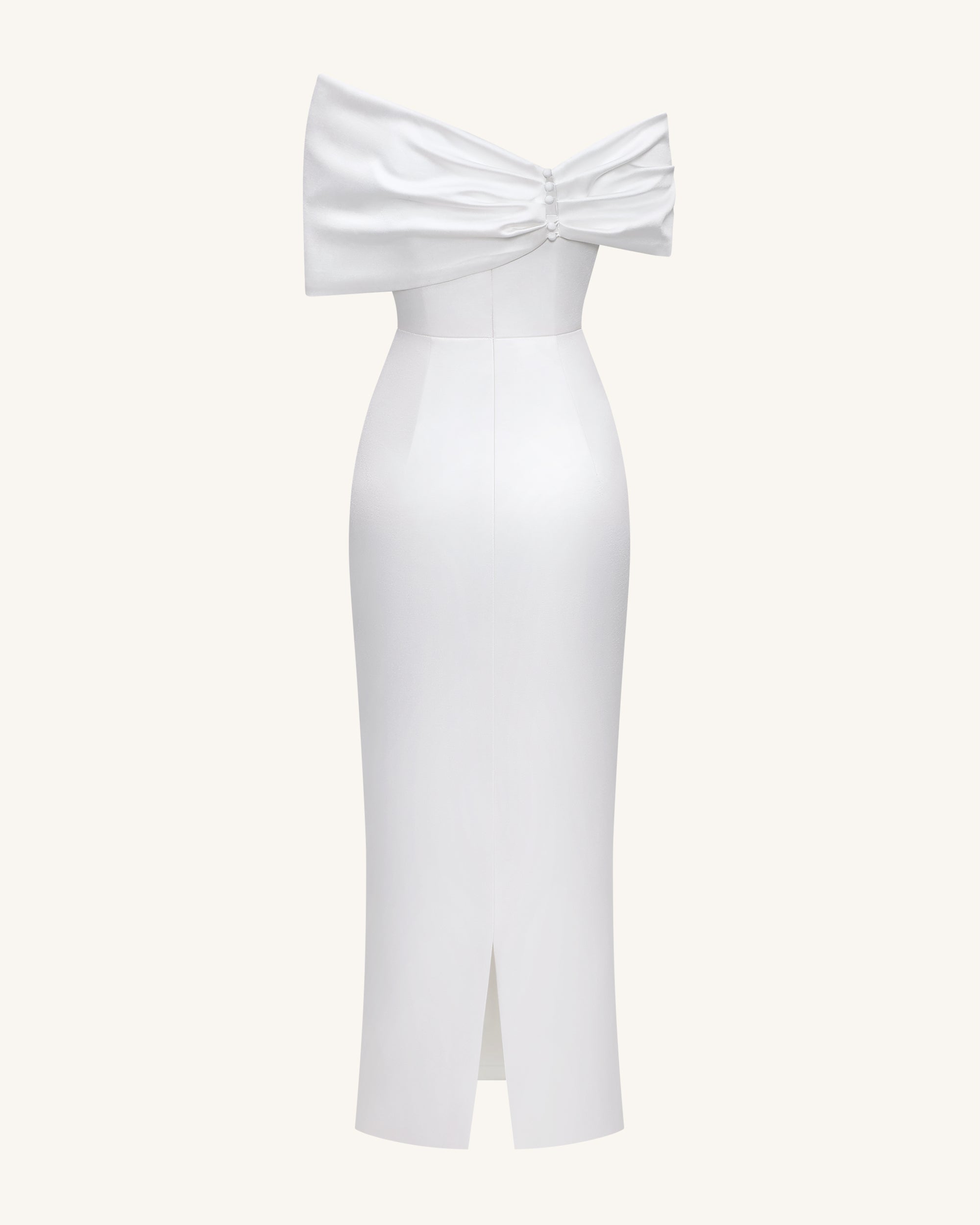 Satin Asymmetric Bow Maxi Dress - White