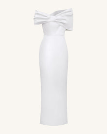 Satin Asymmetric Bow Maxi Dress - White