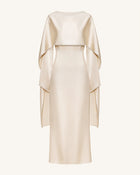 198Pearl-Trimmed Cape Sleeve Boat Neck Maxi Gown-Cream