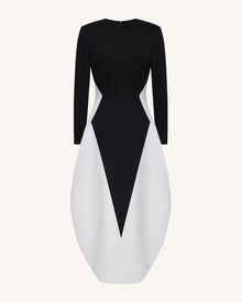 Monochrome Paneled Plunging V-Neck Long-Sleeve Maxi Dress - Black