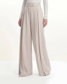 Pleated Wide-Leg Trousers - Beige