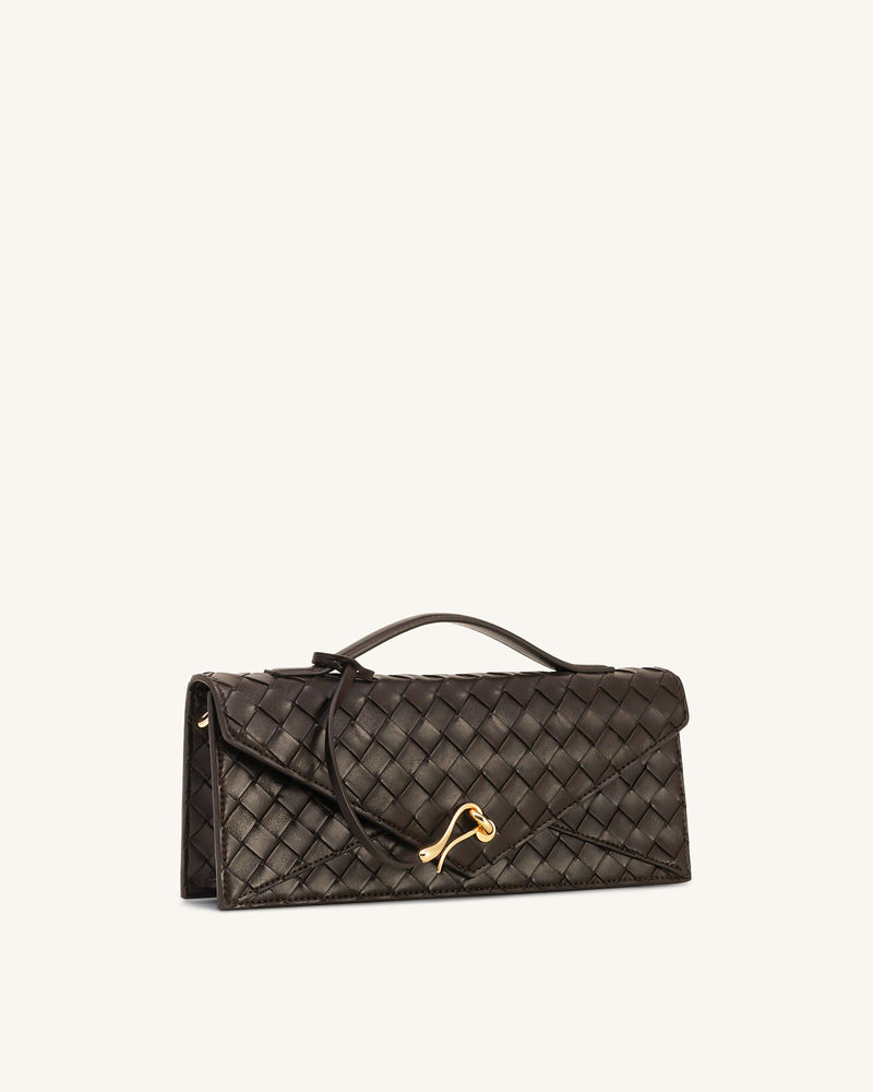 Celeste Woven Textured Envelope Top Handle Bag - Dark Brown