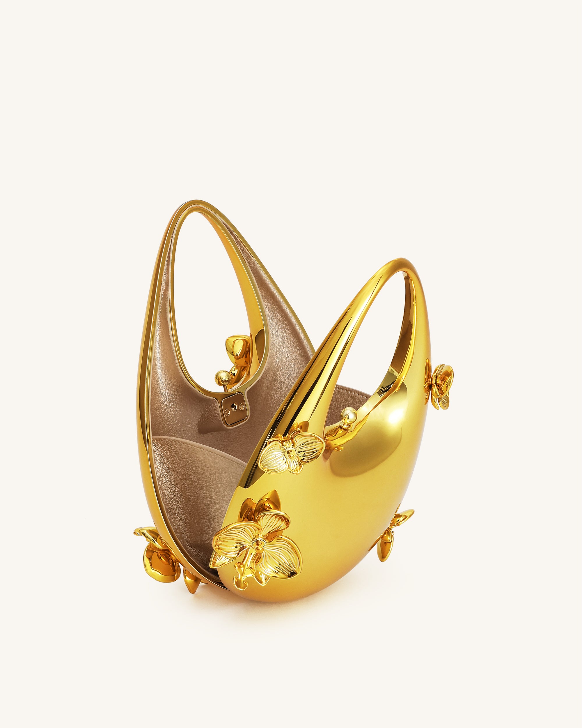 Lydia Floral Embellished Handbag - Gold