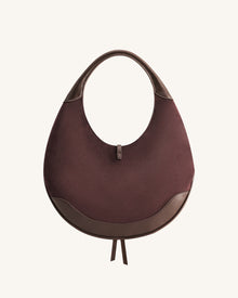 Colette Faux Suede Crescent Hobo Bag - Dark Brown