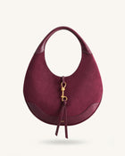 Colette Faux Suede Crescent Hobo Bag - Deep Claret