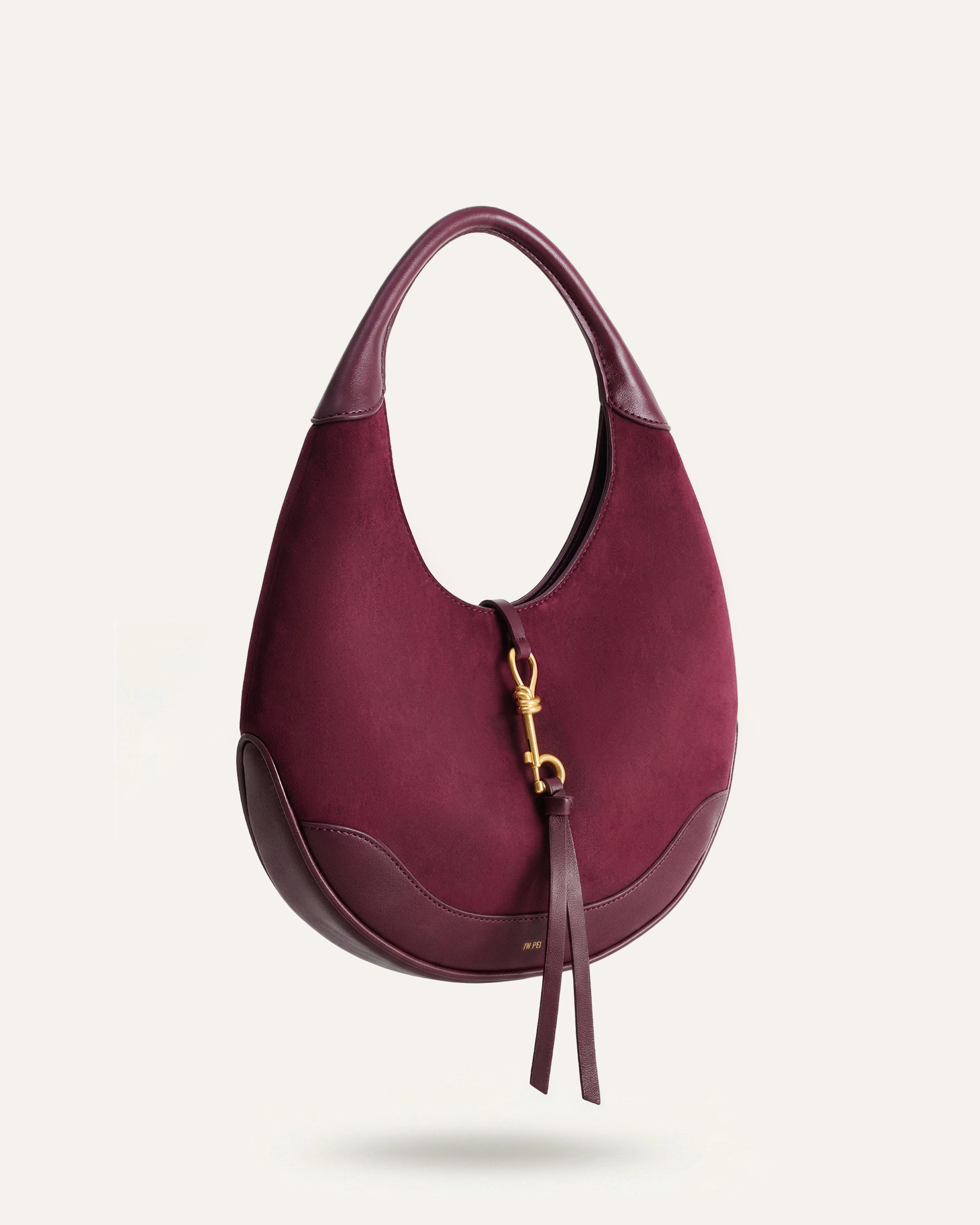Colette Faux Suede Crescent Hobo Bag - Deep Claret