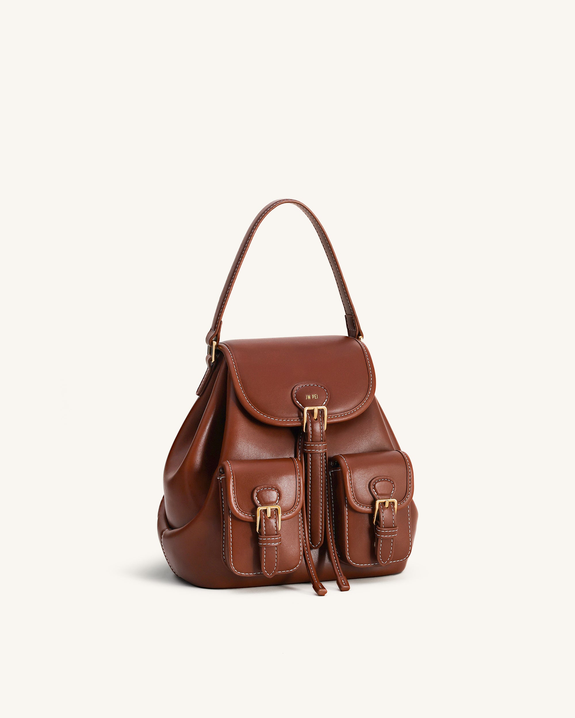 dark brown leather backpack purse simple Harper Buckle Pocket Backpack - Dark Brown