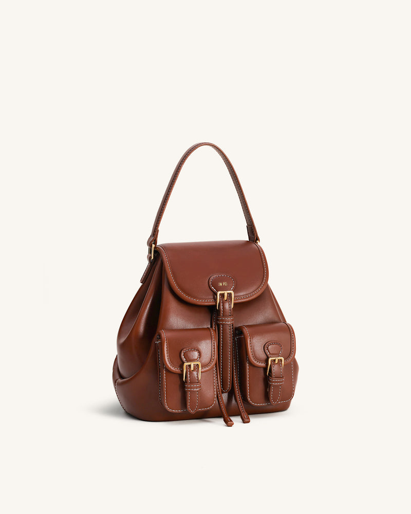 Harper Buckle Pocket Backpack - Dark Brown