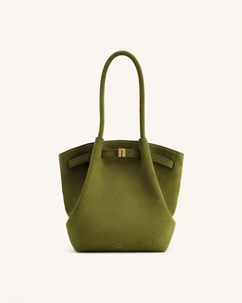 Hana Column Faux Suede Tote Bag - Olive Green