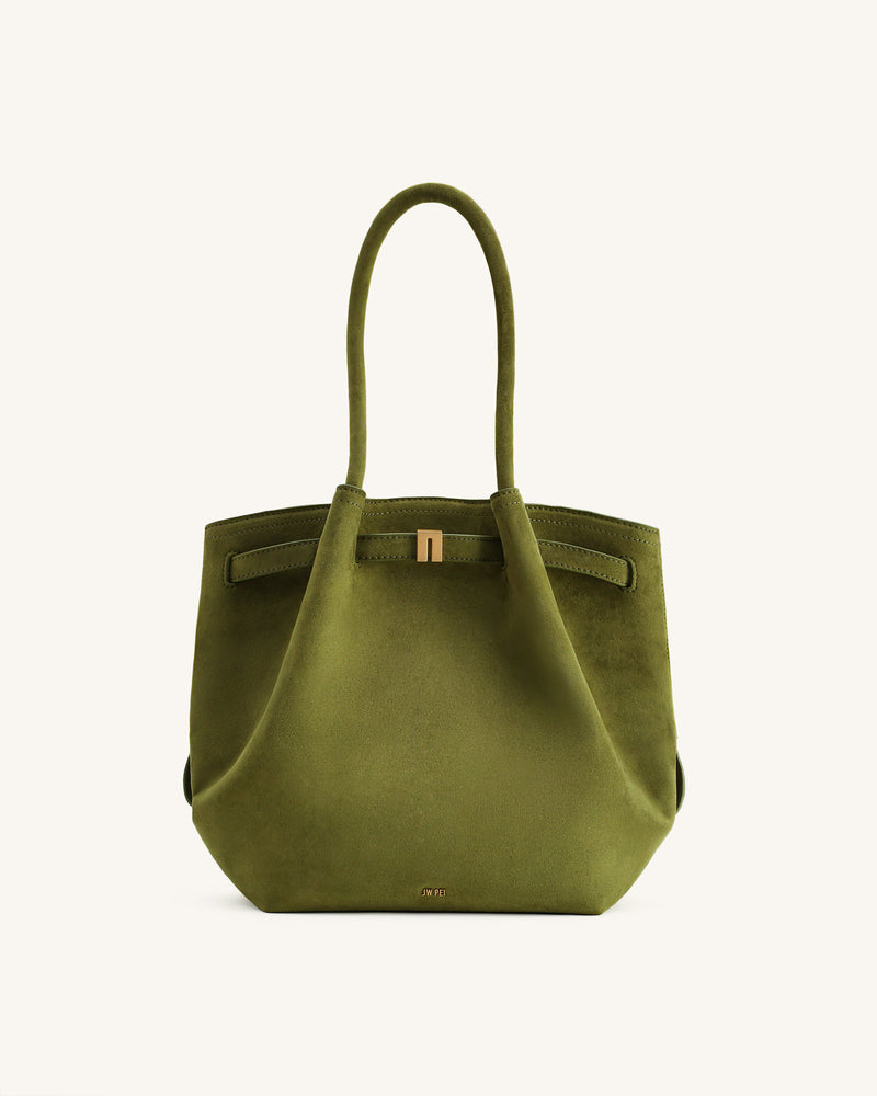 Hana Column Faux Suede Tote Bag - Olive Green