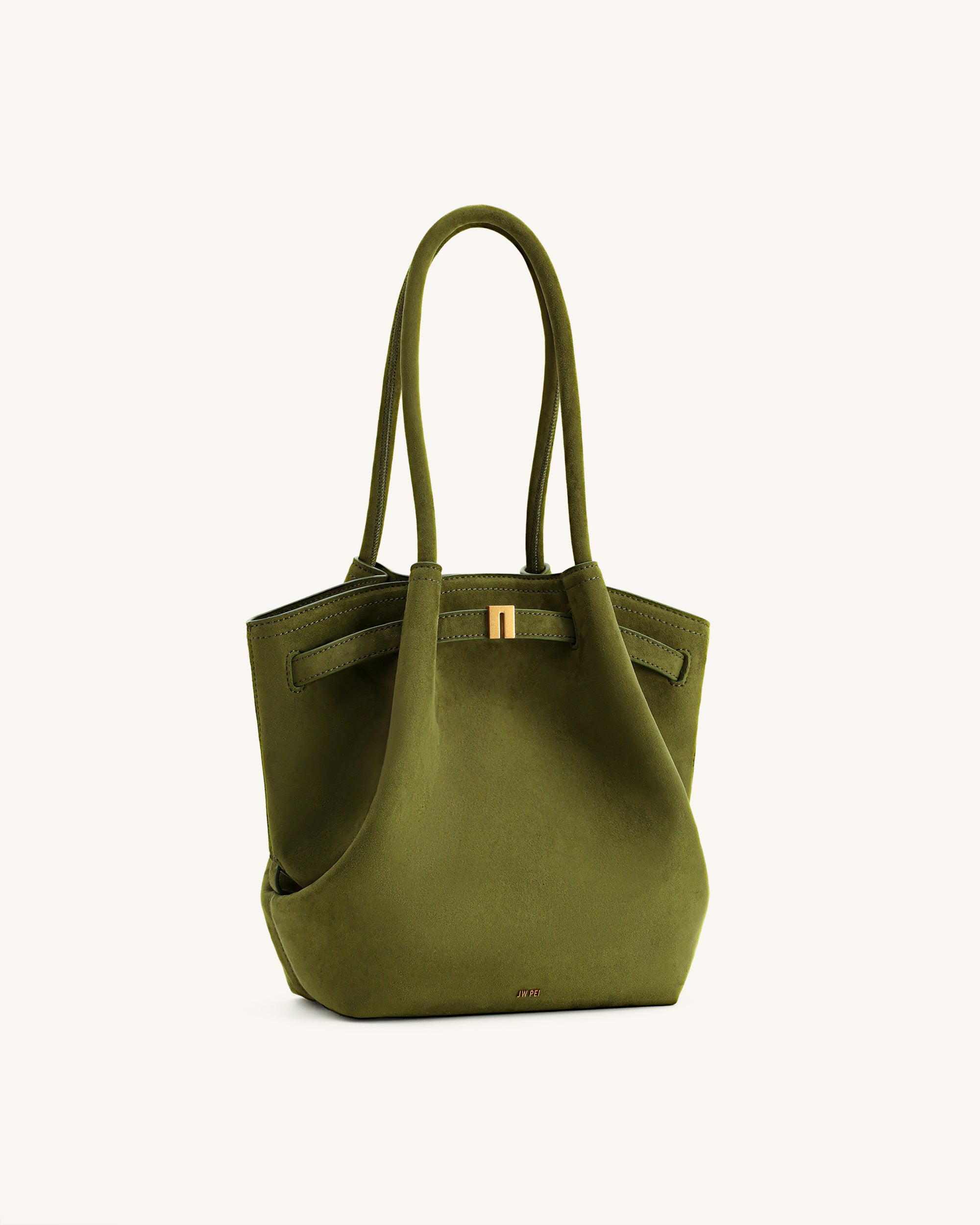 Hana Column Faux Suede Tote Bag - Olive Green | JW PEI