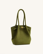 Hana Column Faux Suede Tote Bag - Olive Green