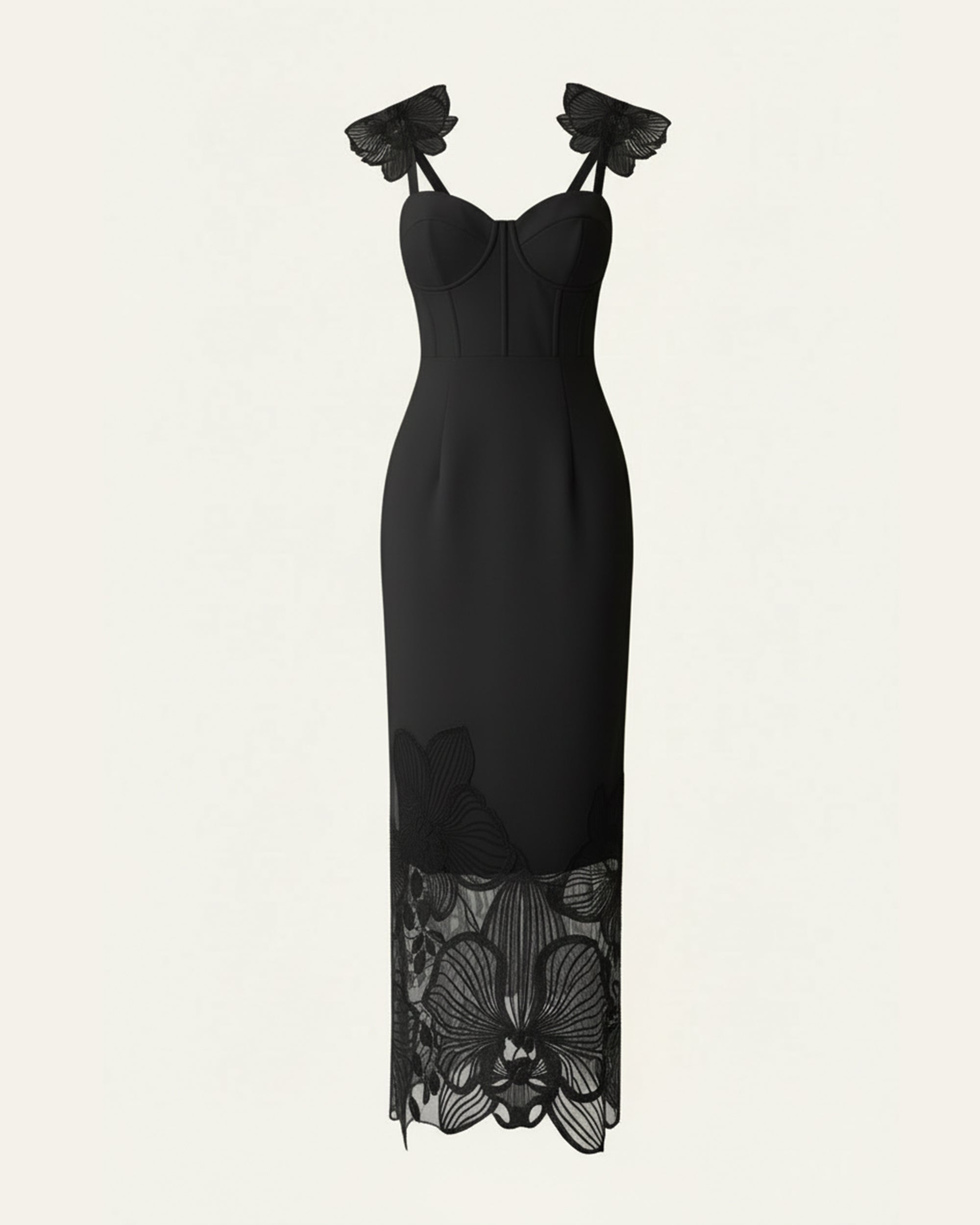 Orchid Embroidered Corset Dress - Black