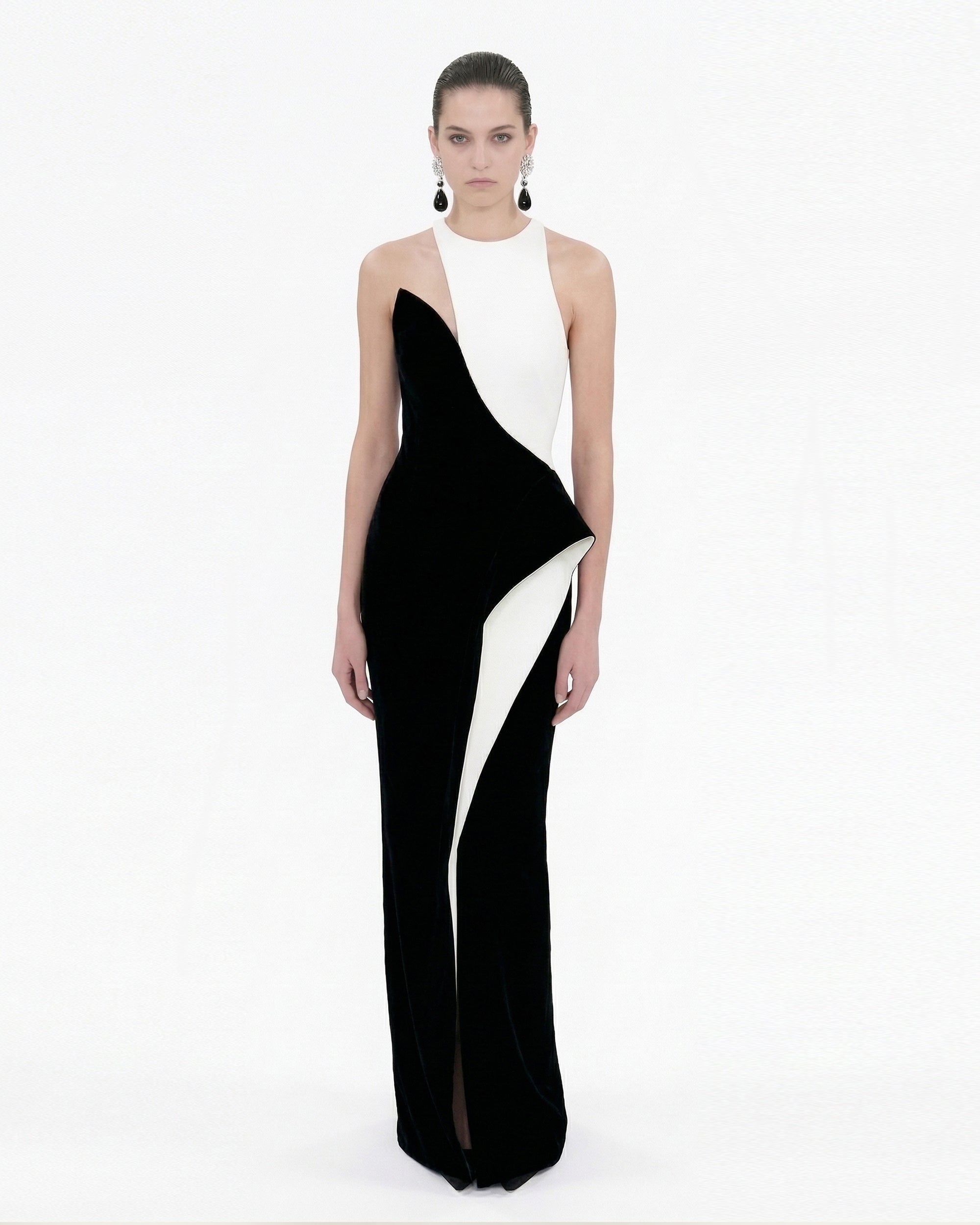 Sculptural Colorblock Maxi Dress - Black White