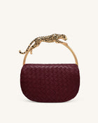 Ione Woven Leopard Shaped Top Handle Bag - Burgundy