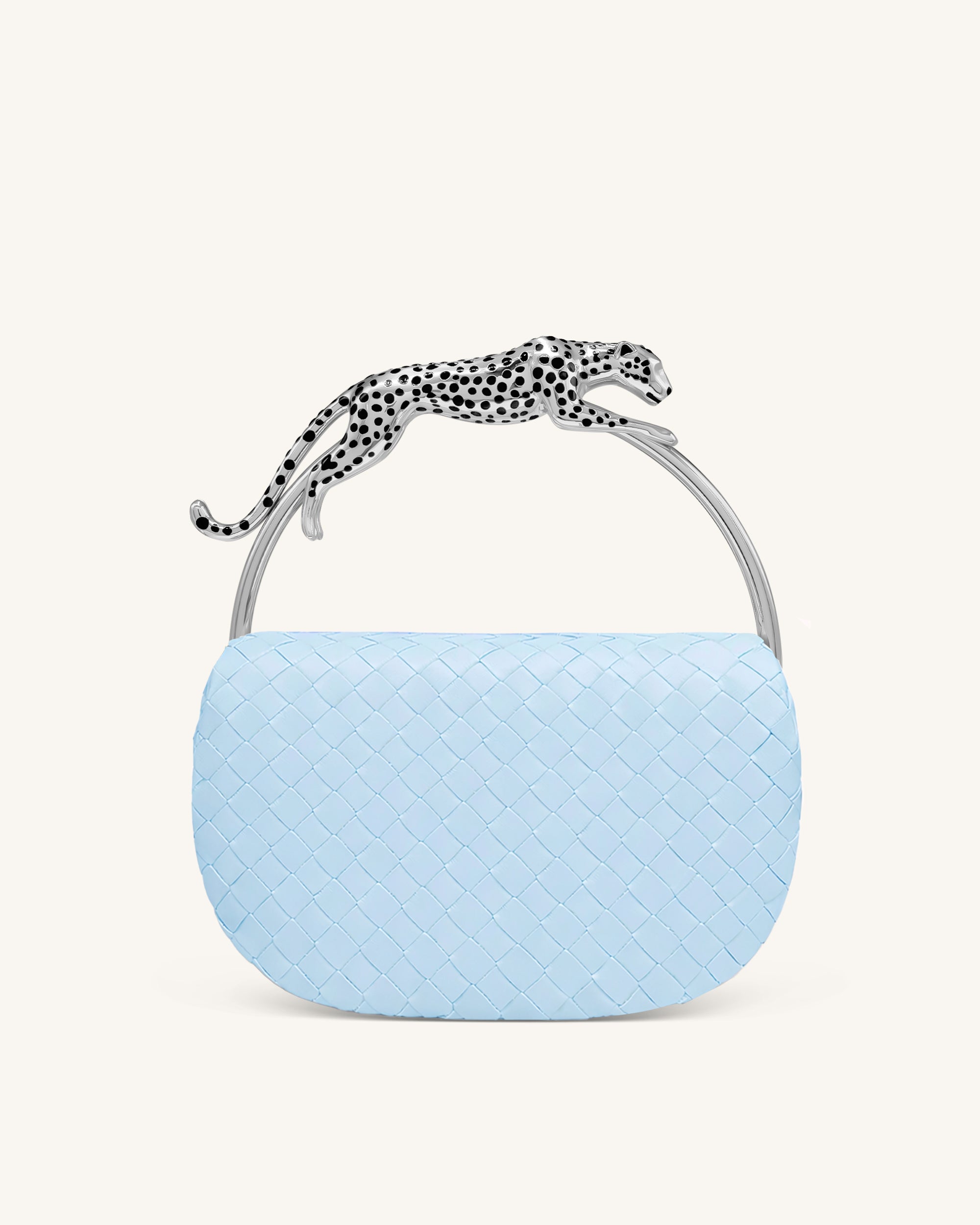 Ione Woven Leopard Shaped Top Handle Bag - Light Blue