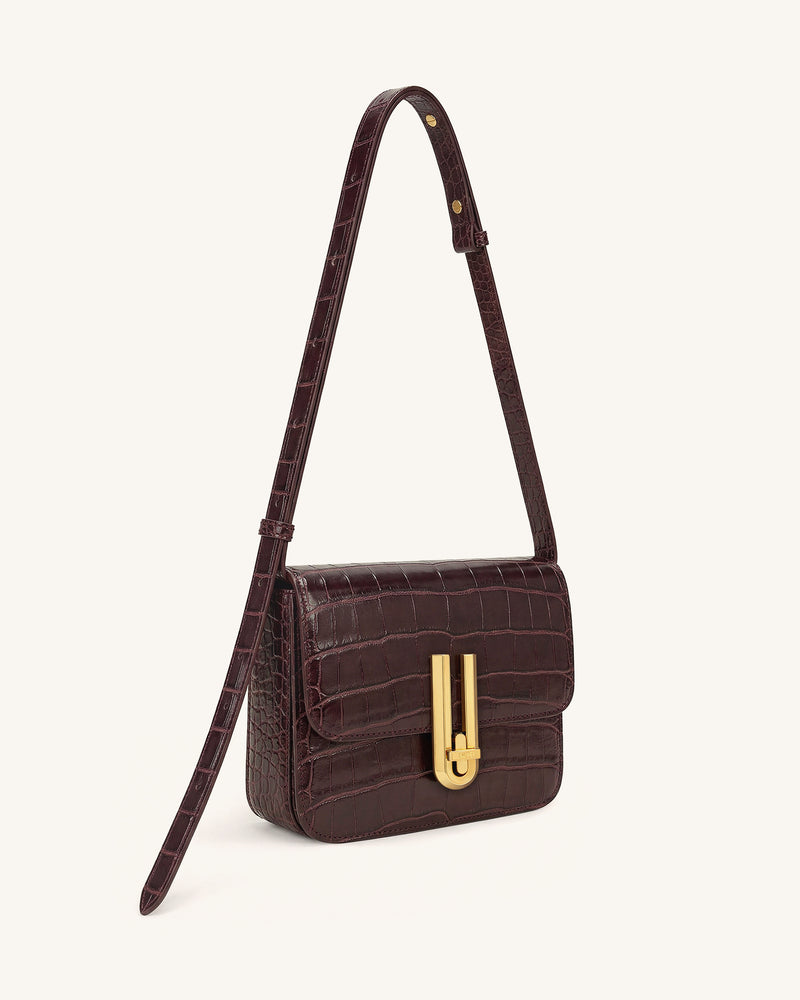 Evania Lock Shoulder Bag - Burgundy Croc