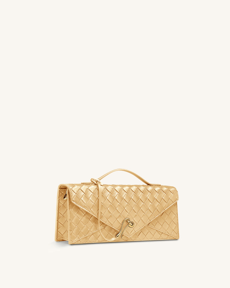 Celeste Woven Textured Envelope Top Handle Bag - Champagne Gold