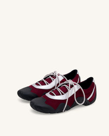Caitlin Faux Suede Lace-up Ballerina Sneakers - Burgundy & Light Grey