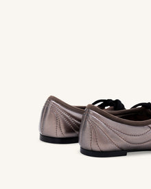 Erika Topstitching Lace-up Ballet Flats - Dark Brown