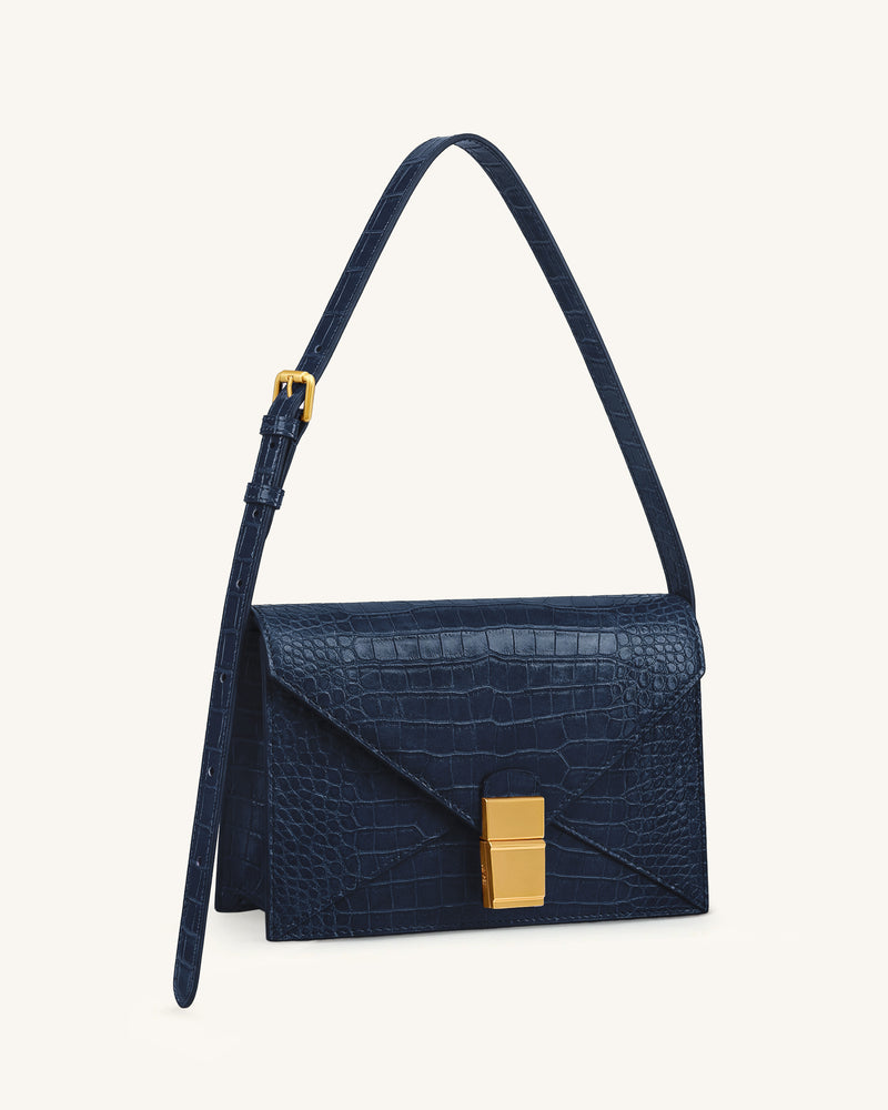 Clio Envelope Crossbody Bag - Navy Croc