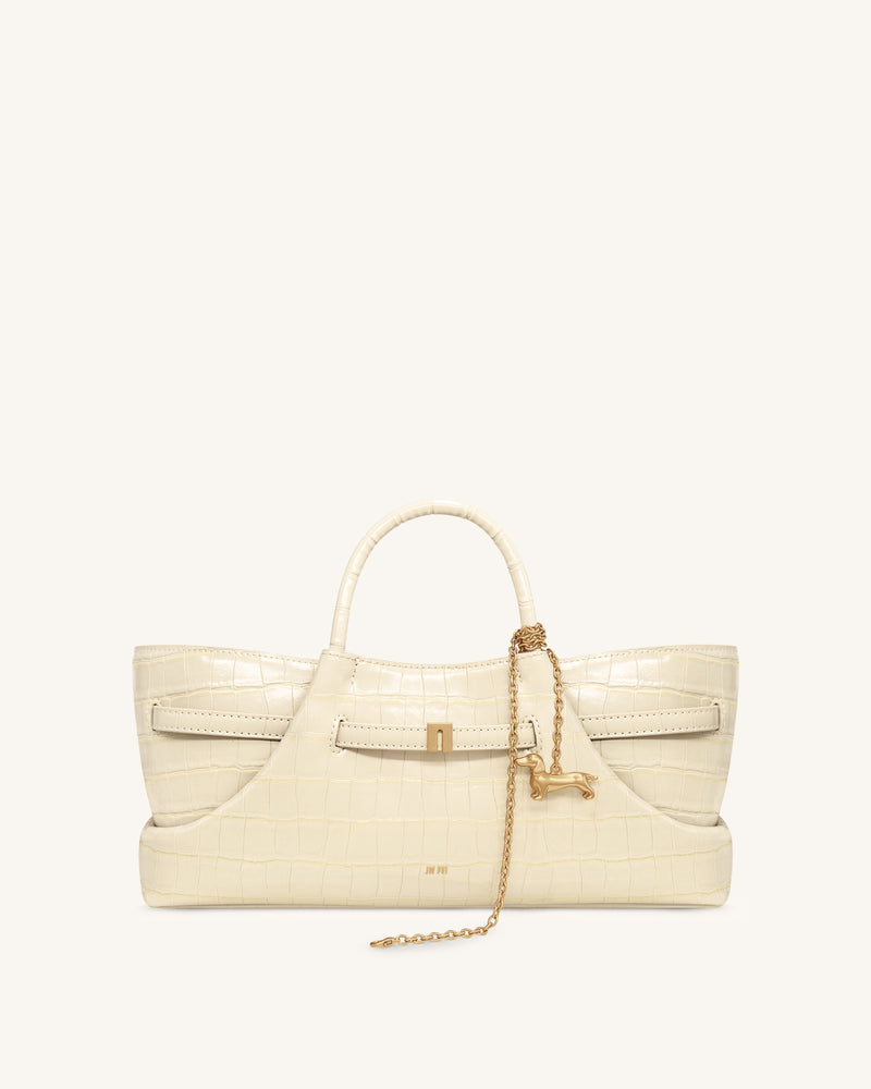 Maeve Dachshund Metal Charm Tote Bag - Ivory Croc