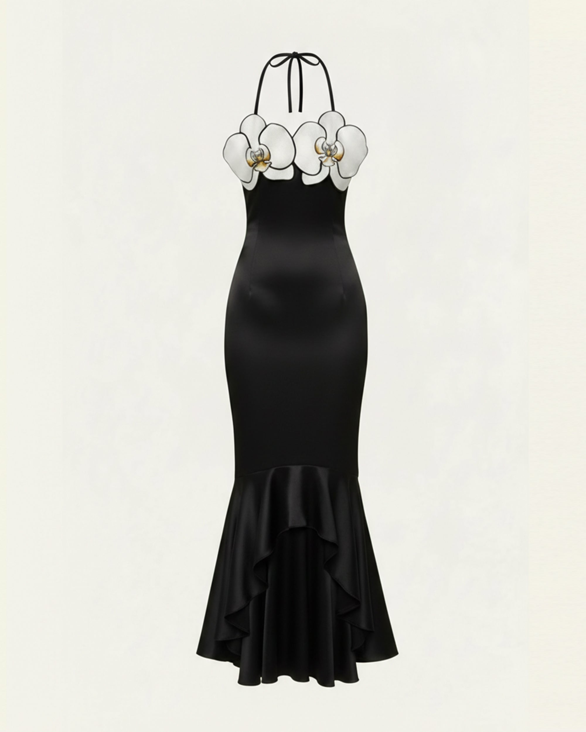 Orchid Embroidered High-Low Midi Dress - Black