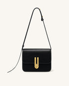 Evania Lock Pebbled Shoulder Bag - Black