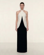 Elegant Halter Maxi Dress - Black White