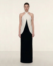 Elegant Halter Maxi Dress - Black White