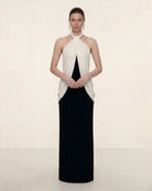 Elegant Halter Maxi Dress - Black White