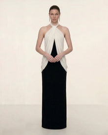 Elegant Halter Maxi Dress - Black White