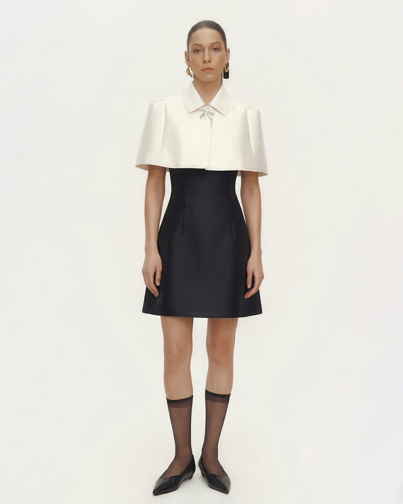 Two Tone Cape Collar Dress - Black White