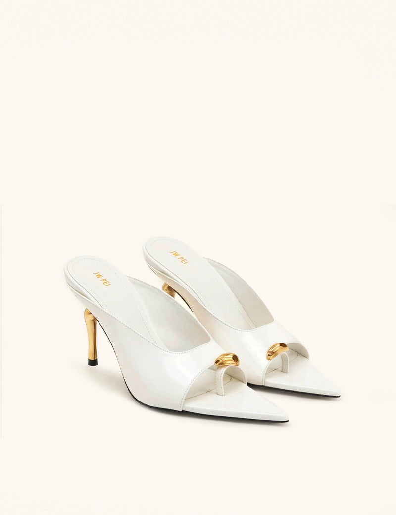 Noemi Pointed-Toe Mule Heels - White