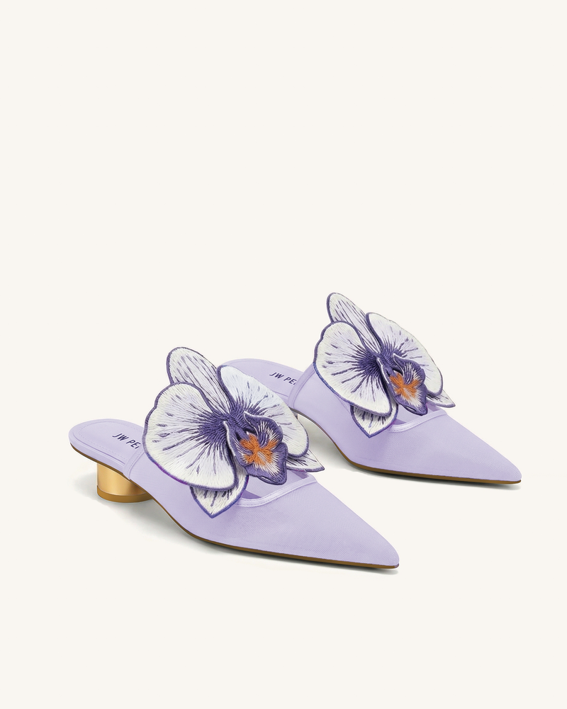 Helena Embroidery Decoration Pierced Mules - Purple