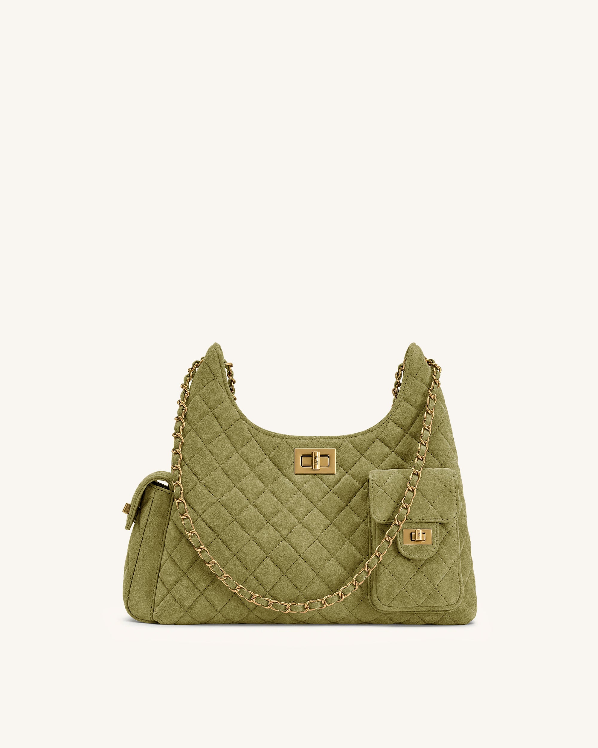 Vivian Faux Suede Quilted Shoulder Bag - Olive