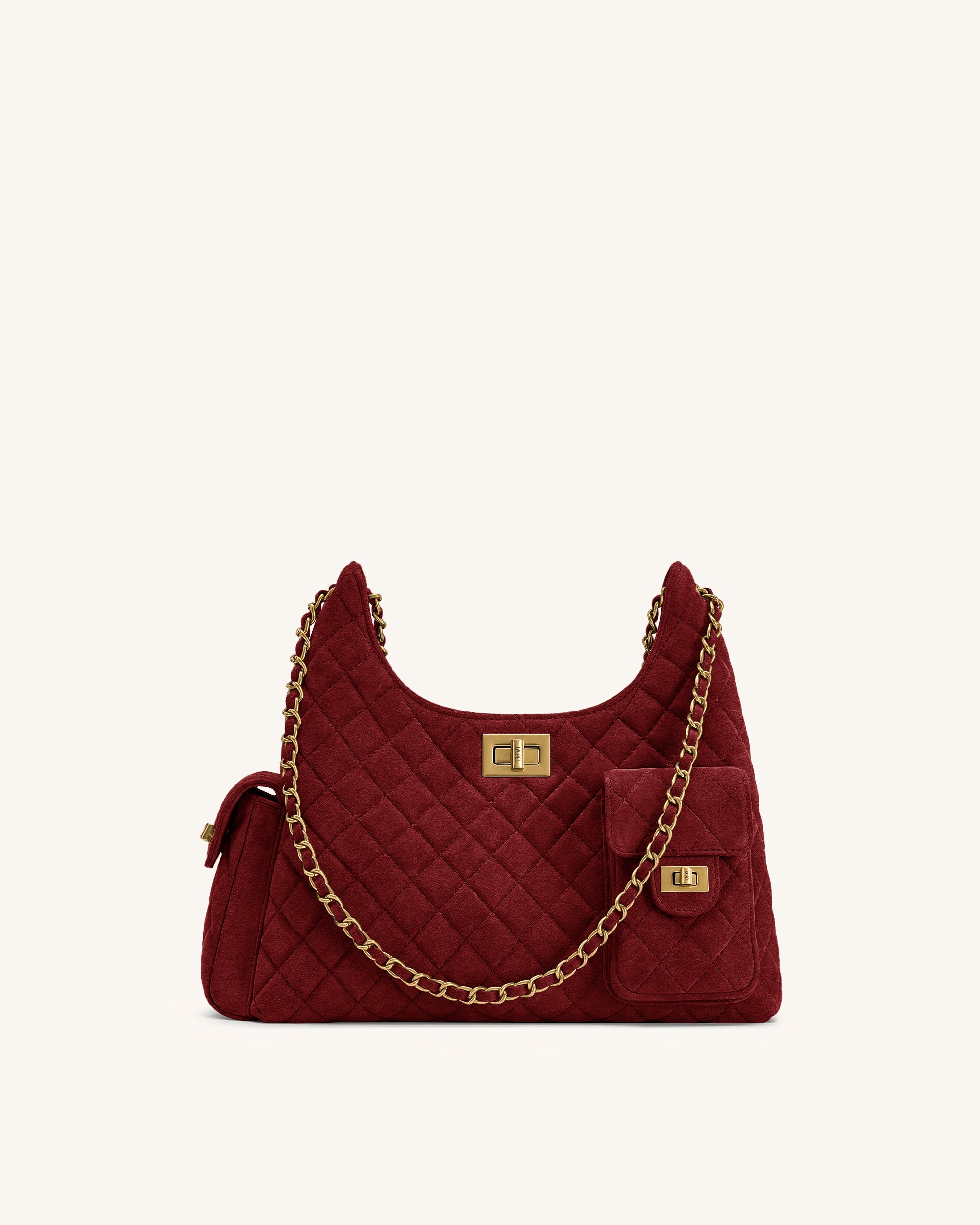 Vivian Faux Suede Quilted Shoulder Bag - Burgundy
