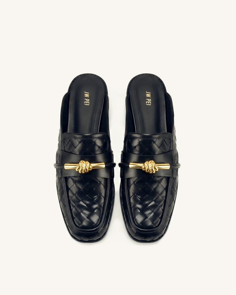 Elowen Woven Horsebit Mule Loafers - Black