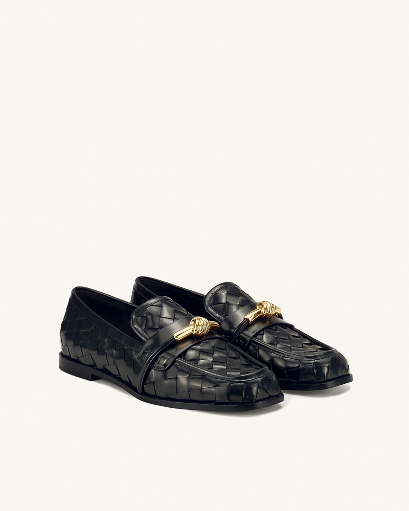 Elowen Woven Horsebit Loafers - Black