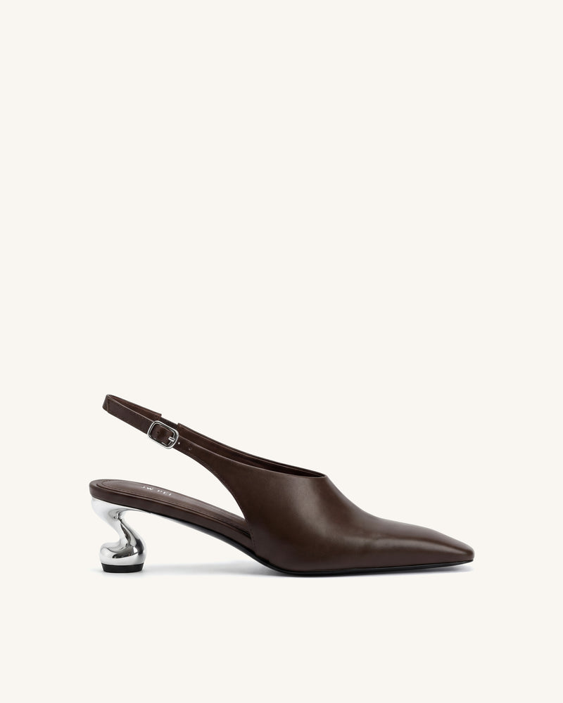 Hannah Sculptural Heel Slingback Pumps - Dark Brown